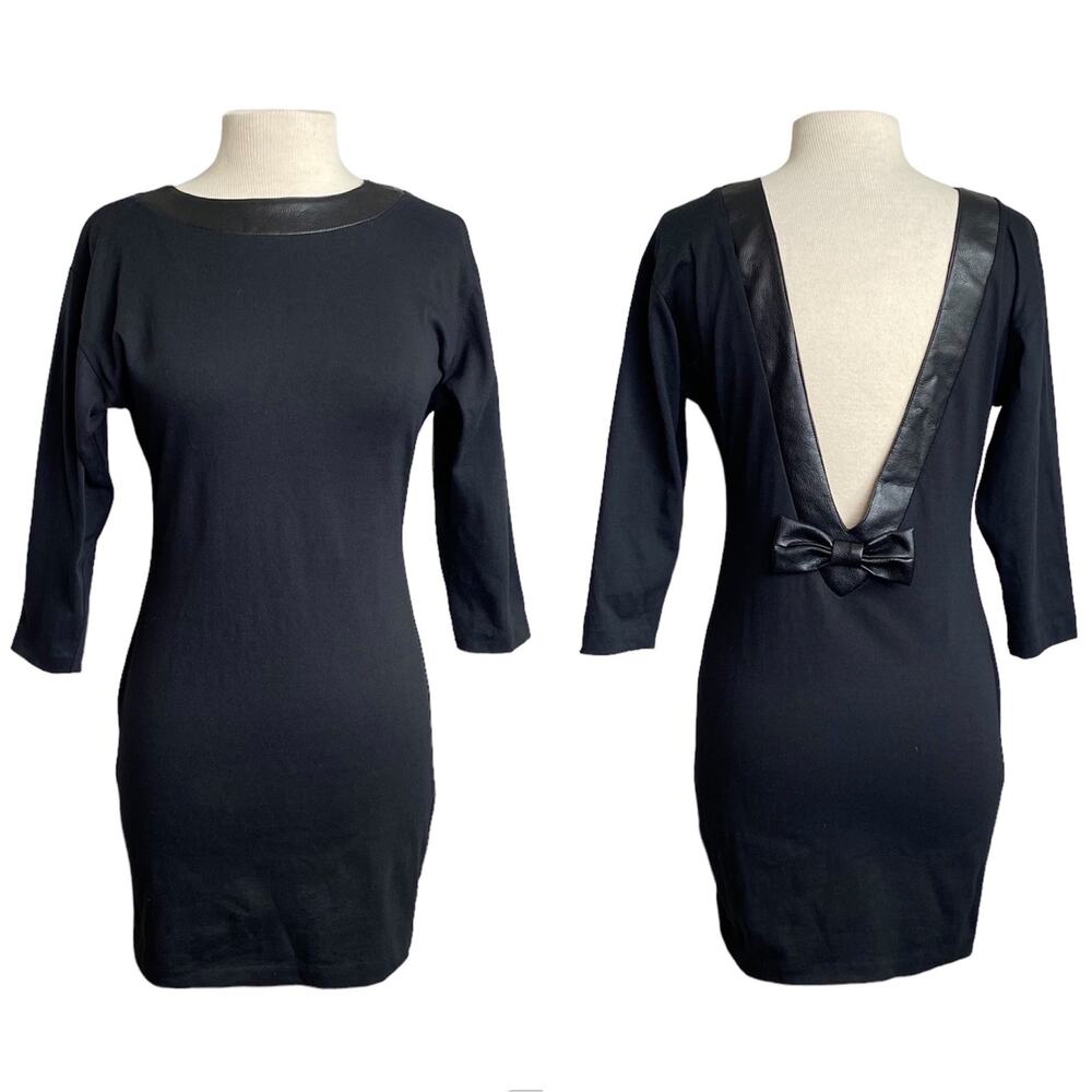 Vintage 90s black low cut back bow detail cocktail dress M